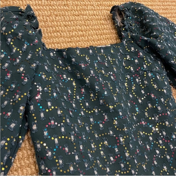 Queen of Sparkles Dark Green Denim Drop Waist Sequin Dress Size Large - Picture 13 of 16